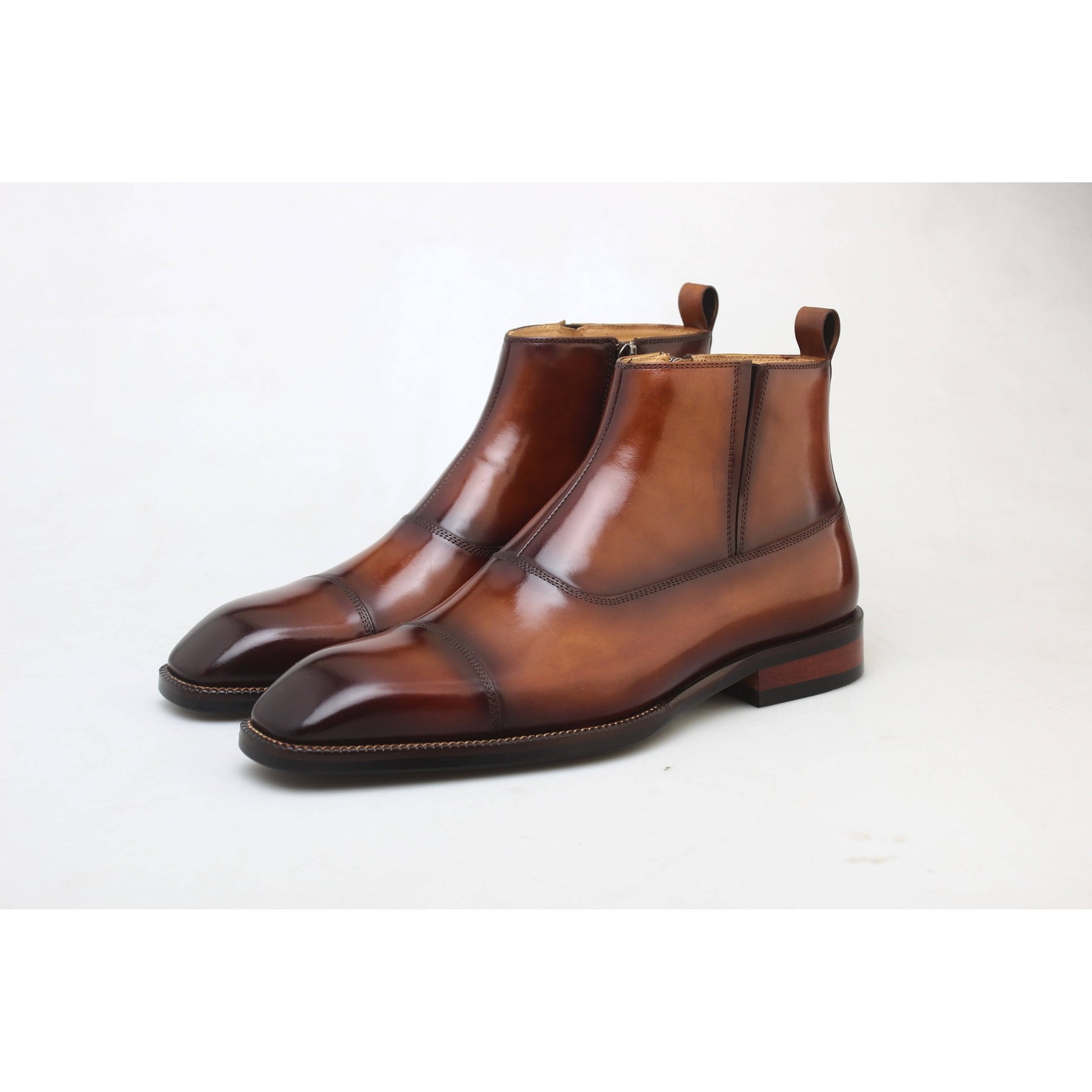 Elegant Men’s Leather Boots – Square Toe with Rich Patina Black | Luxe & Craft