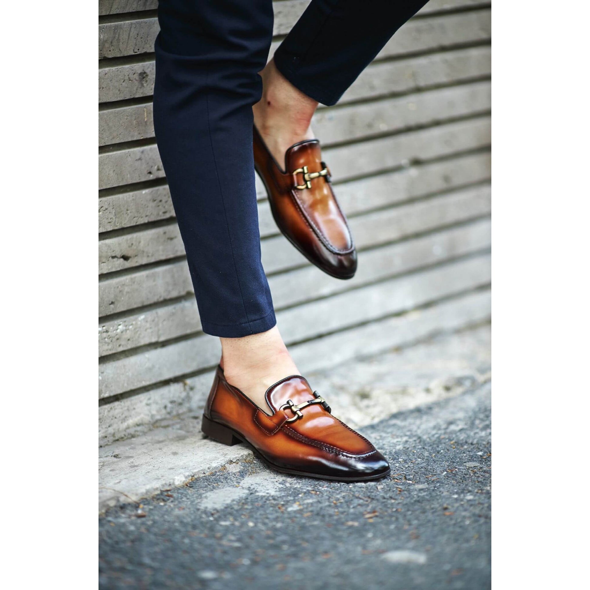 Bespoke Blue Patina Loafers – Gold Accent, Handmade | Luxe & Craft