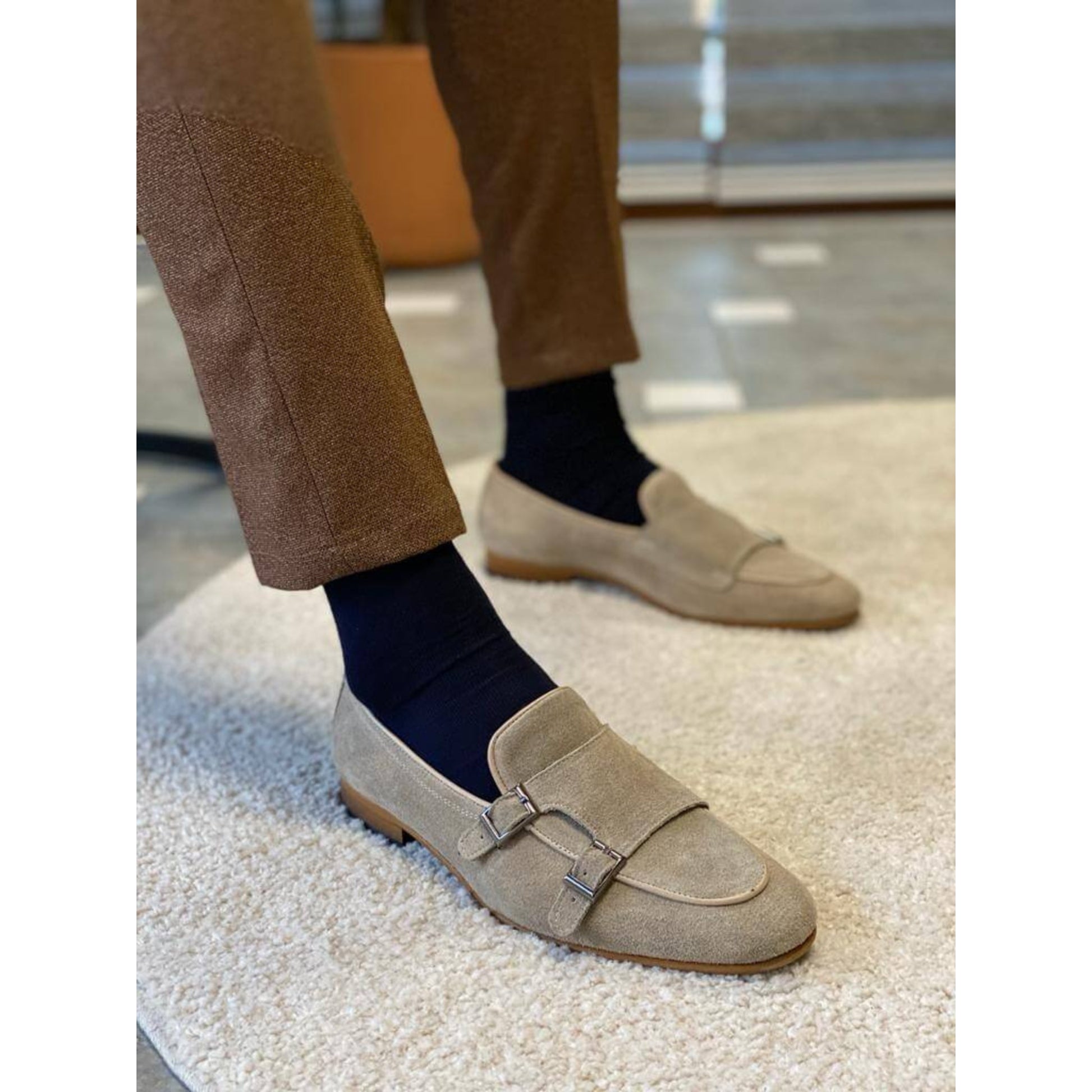 The Monk Strap Double Buckle Beige Shoe | Luxe & Craft