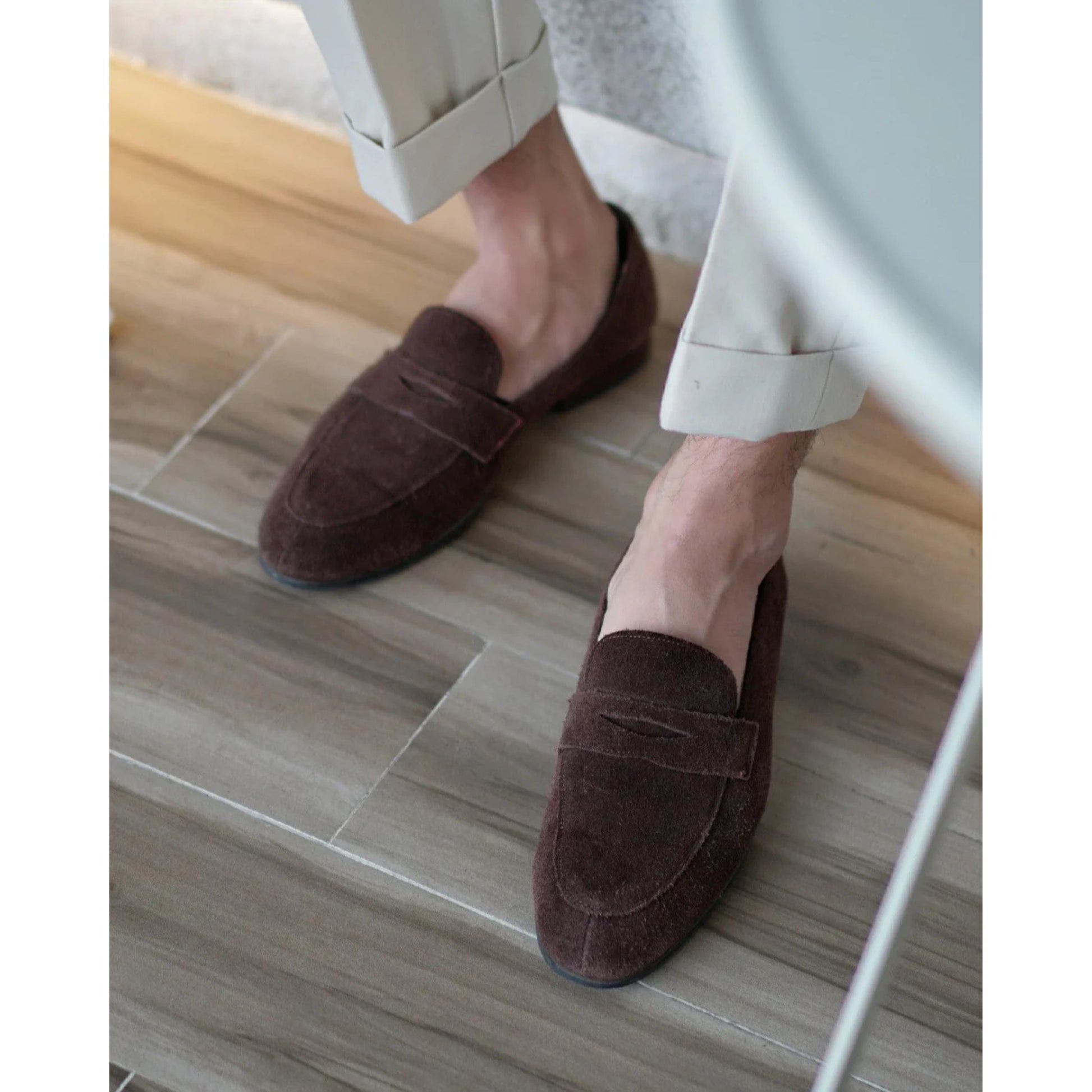 The Hand-Made Dark Brown Suede Penny Loafers | Luxe & Craft