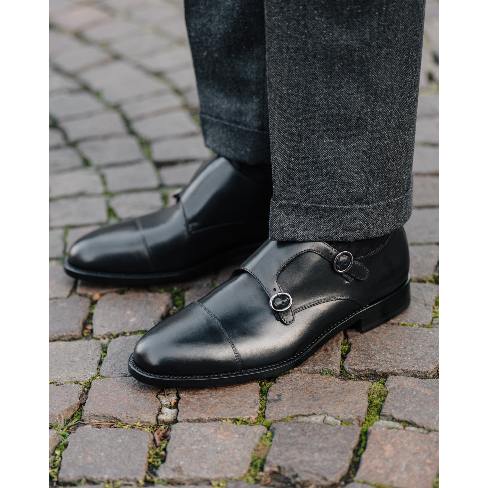 Black Double Monk Strap Shoe | Luxe & Craft