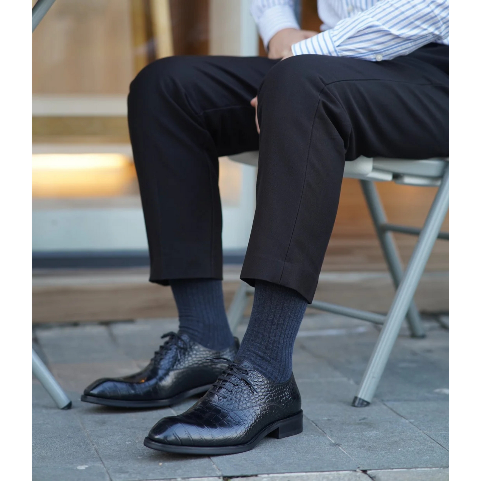 Black Croco Embossed Dress Shoe | Luxe & Craft