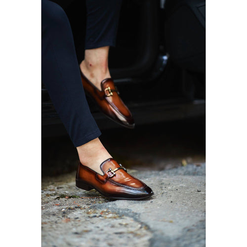 Bespoke Brown Patina Loafers – Gold Accent, Handmade | Luxe & Craft