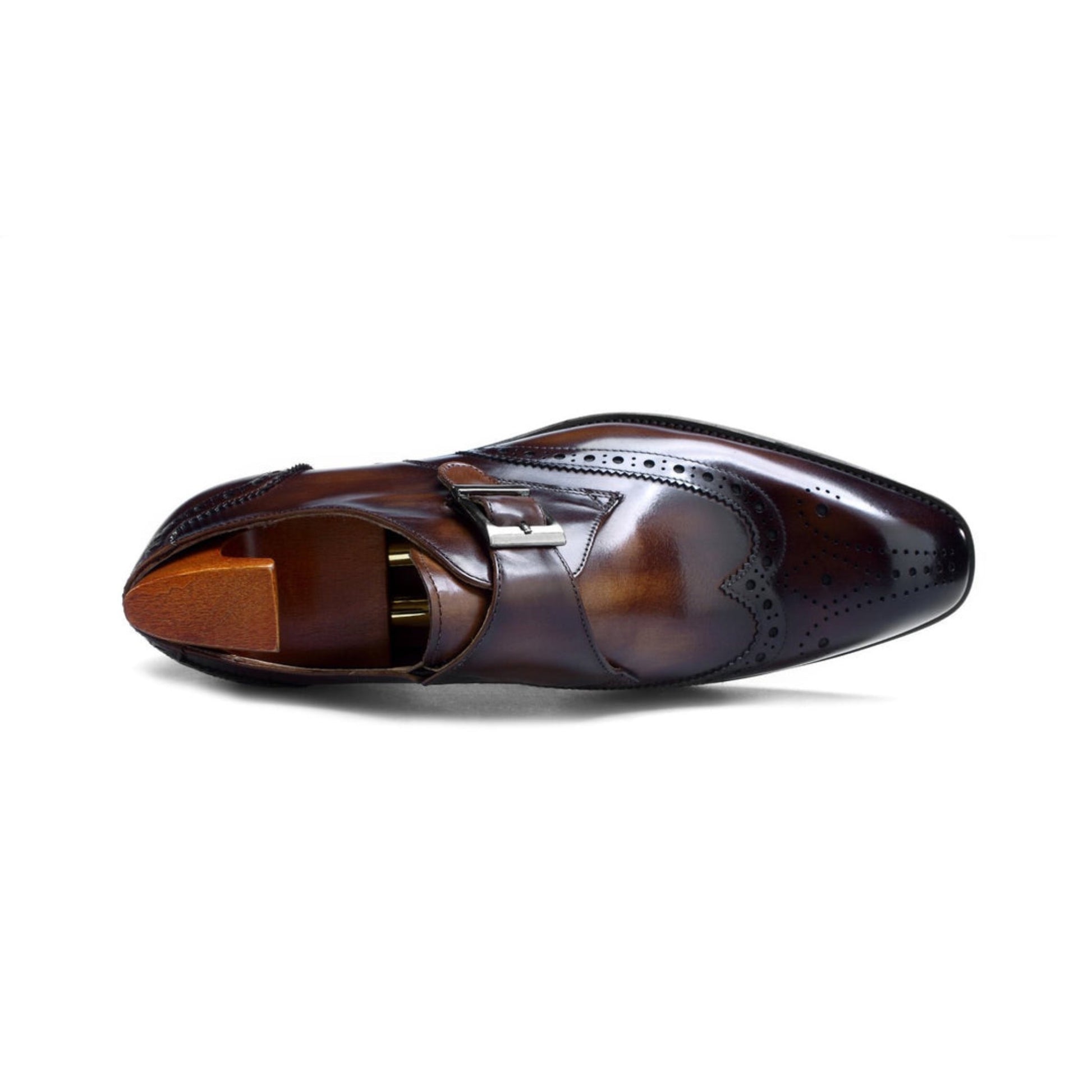Tan Leather Single Monk Strap Shoes - Brogue Detailing