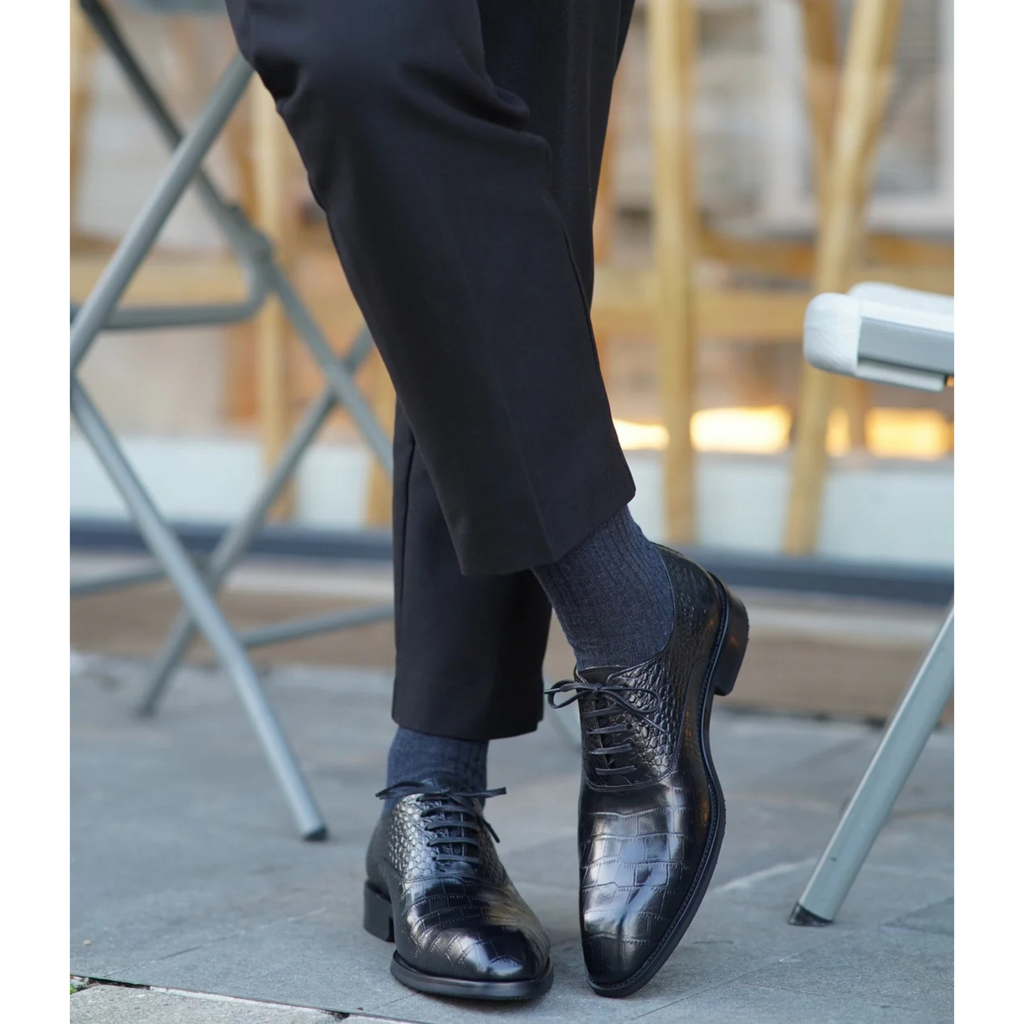 Black Croco Embossed Dress Shoe | Luxe & Craft