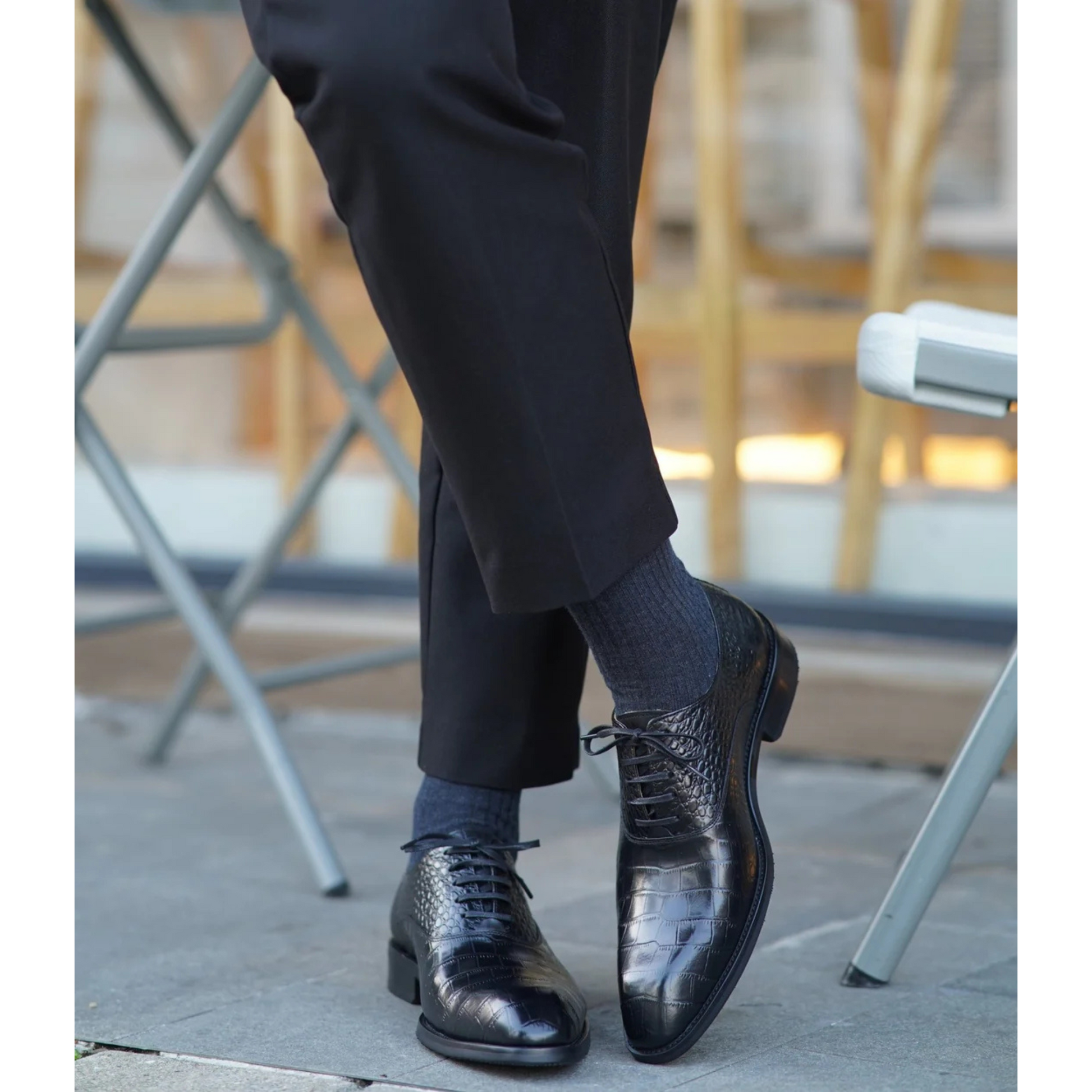 Black Croco Embossed Dress Shoe | Luxe & Craft