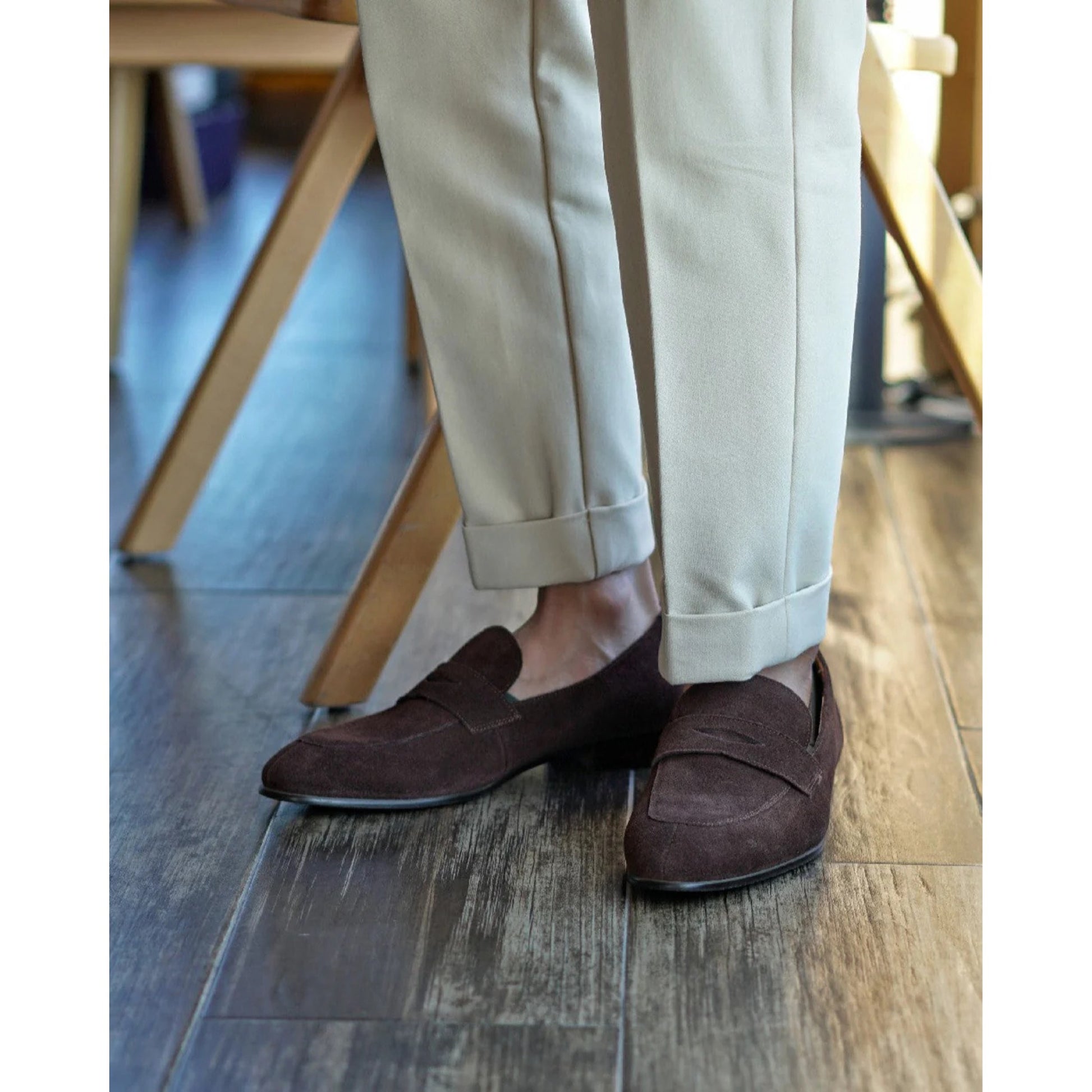 The Hand-Made Dark Brown Suede Penny Loafers | Luxe & Craft