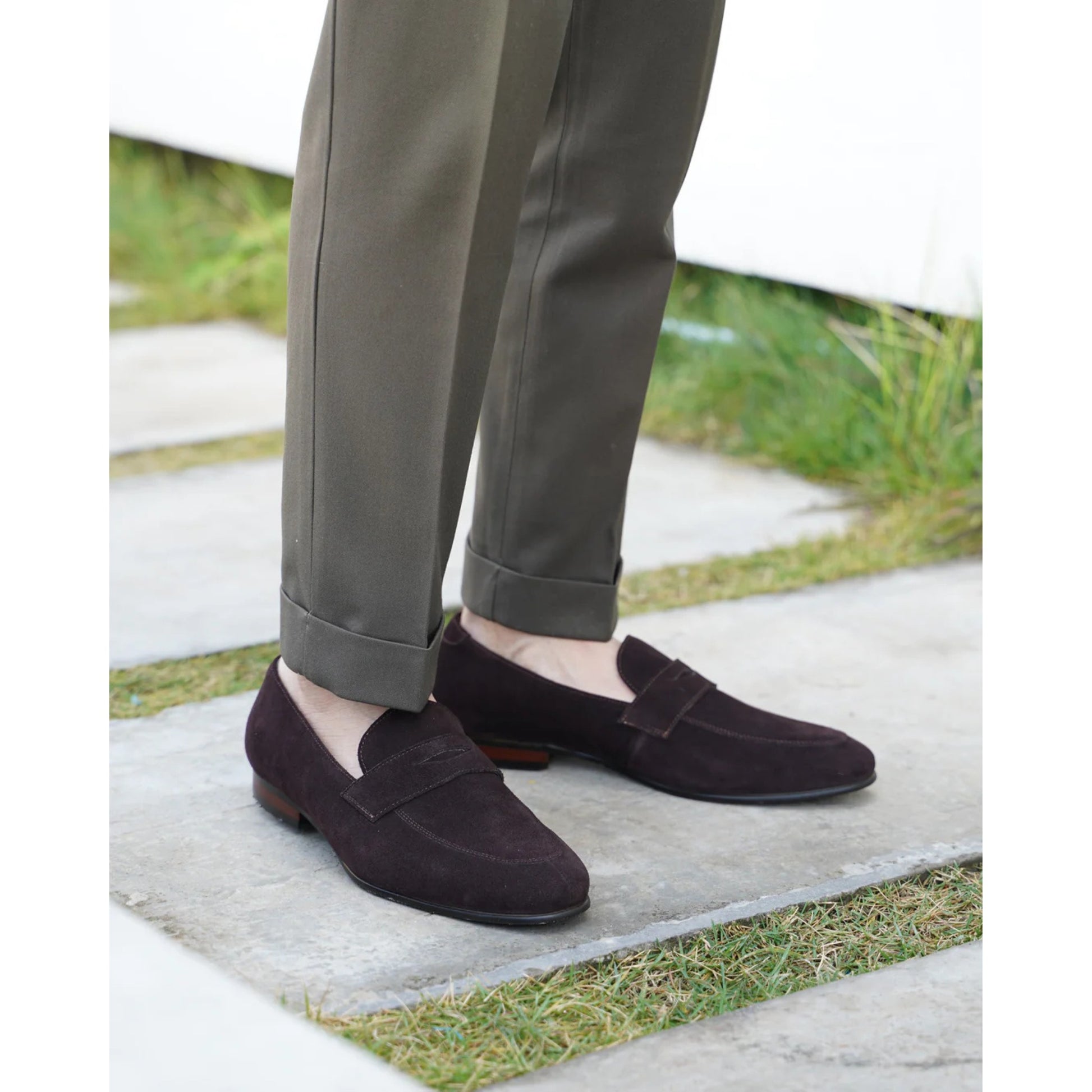 The Hand-Made Dark Brown Suede Penny Loafers | Luxe & Craft