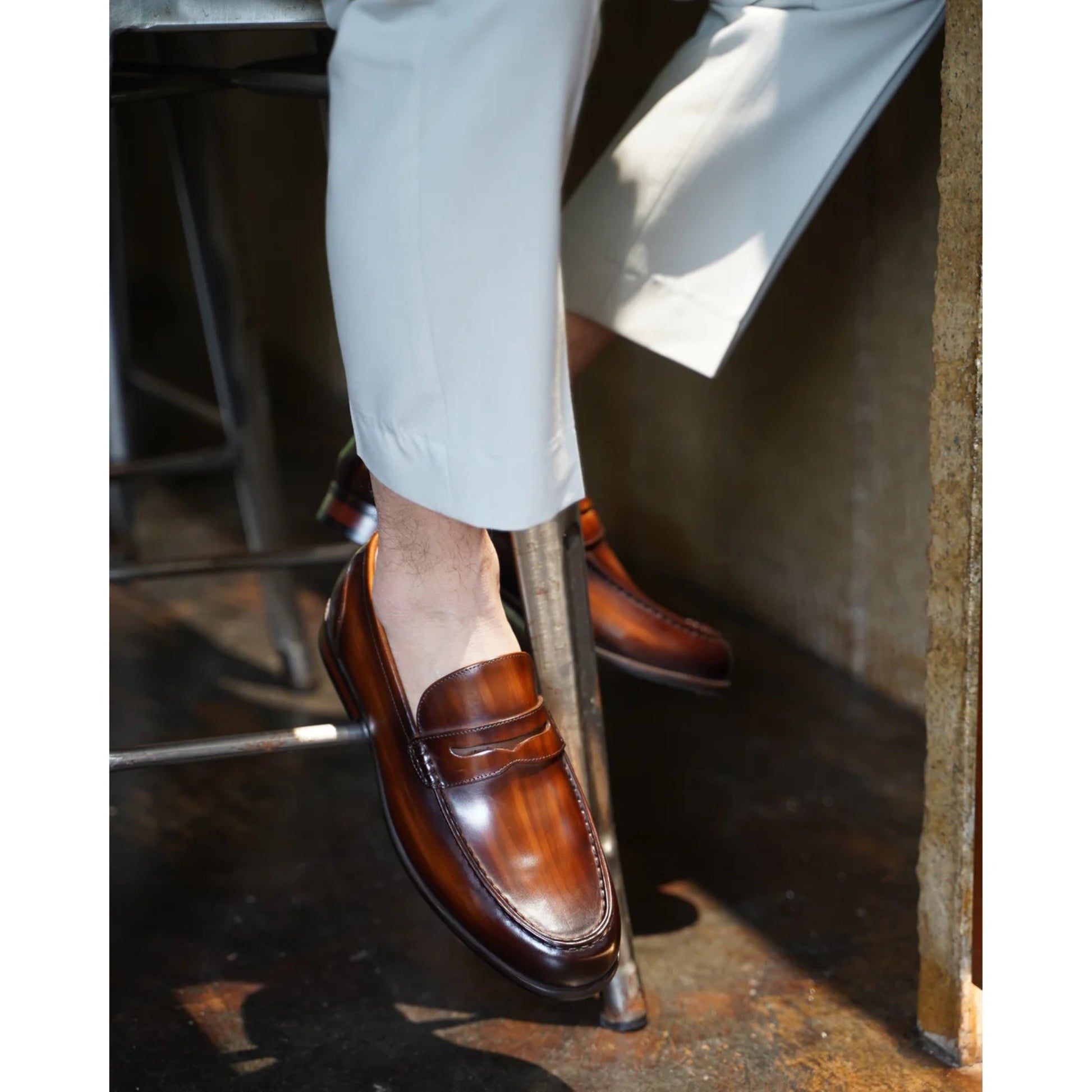 Espresso Tan Brown Penny Loafers  Hand-Painted Luxury | Luxe & Craft