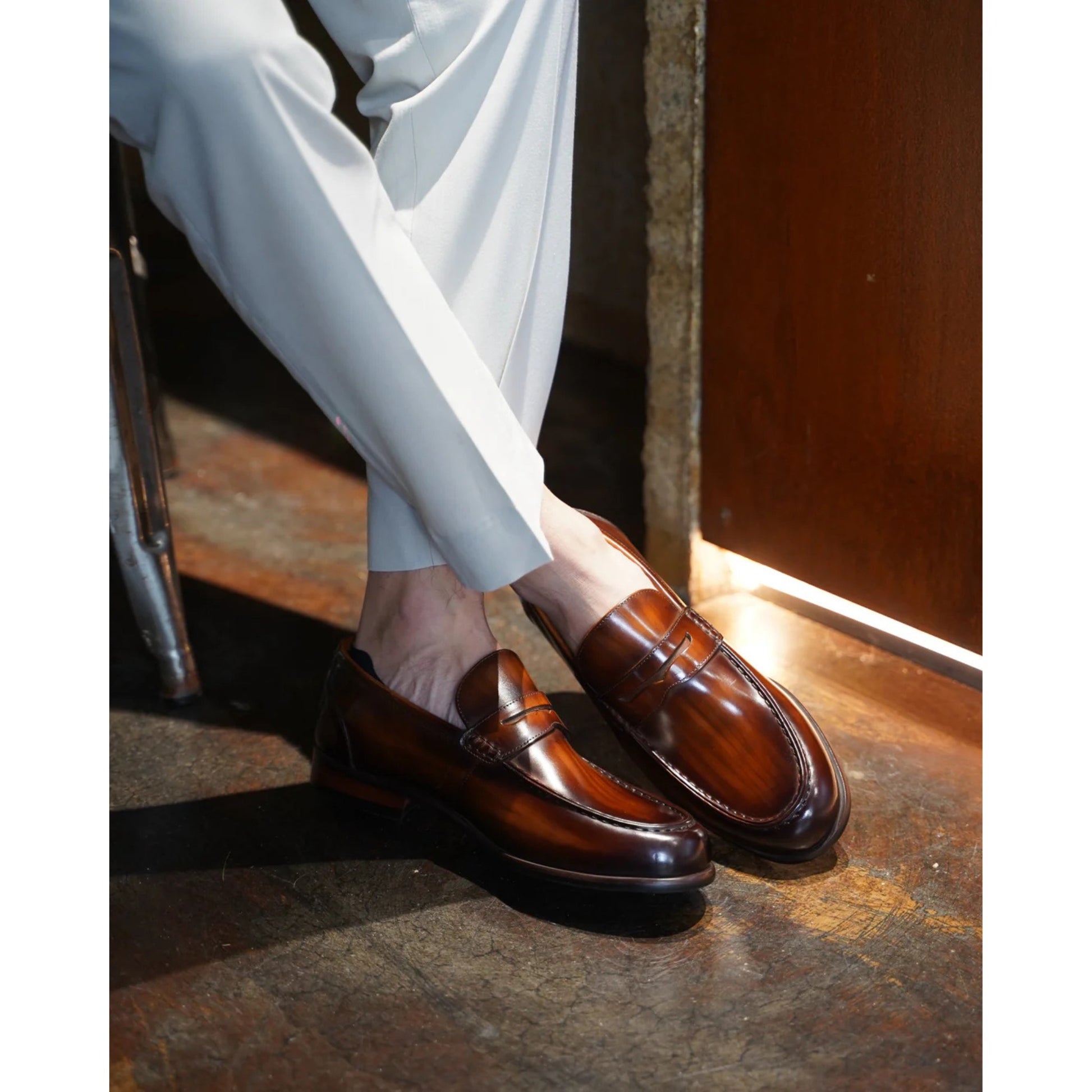 Espresso Tan Brown Penny Loafers  Hand-Painted Luxury | Luxe & Craft