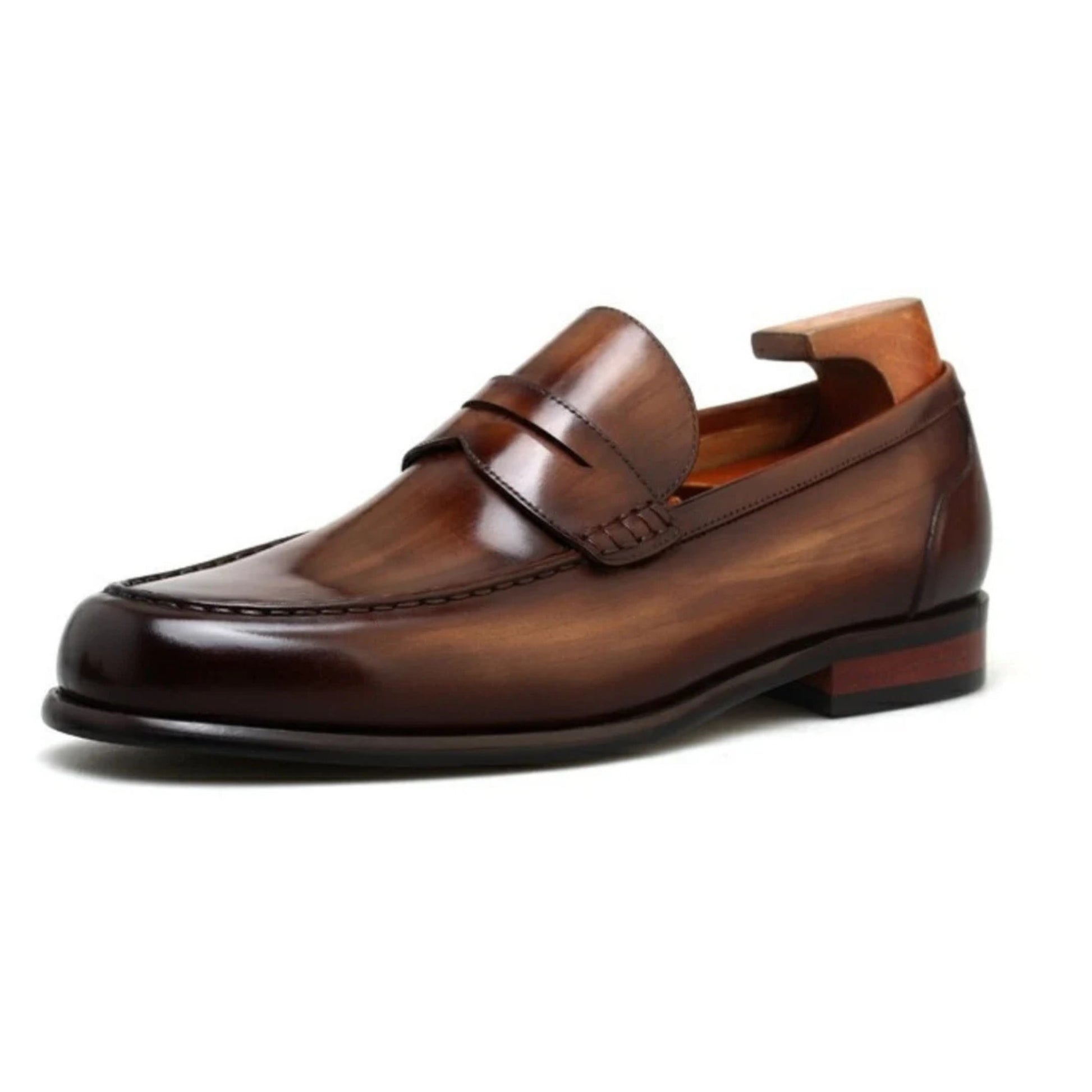 Espresso Tan Brown Penny Loafers  Hand-Painted Luxury | Luxe & Craft