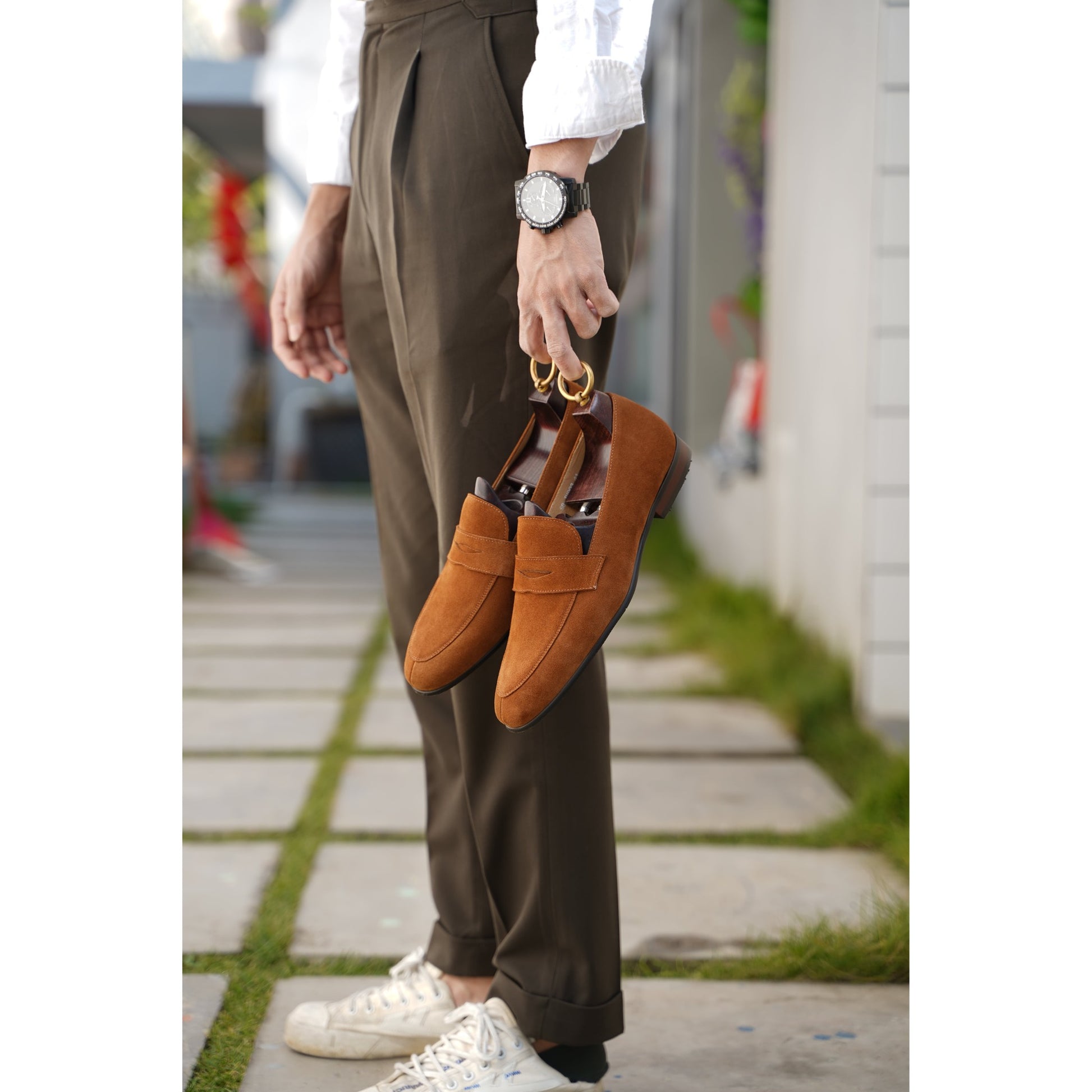 The Derbie Hand-Made Tan Brown Suede Penny Loafers | Luxe & Craft