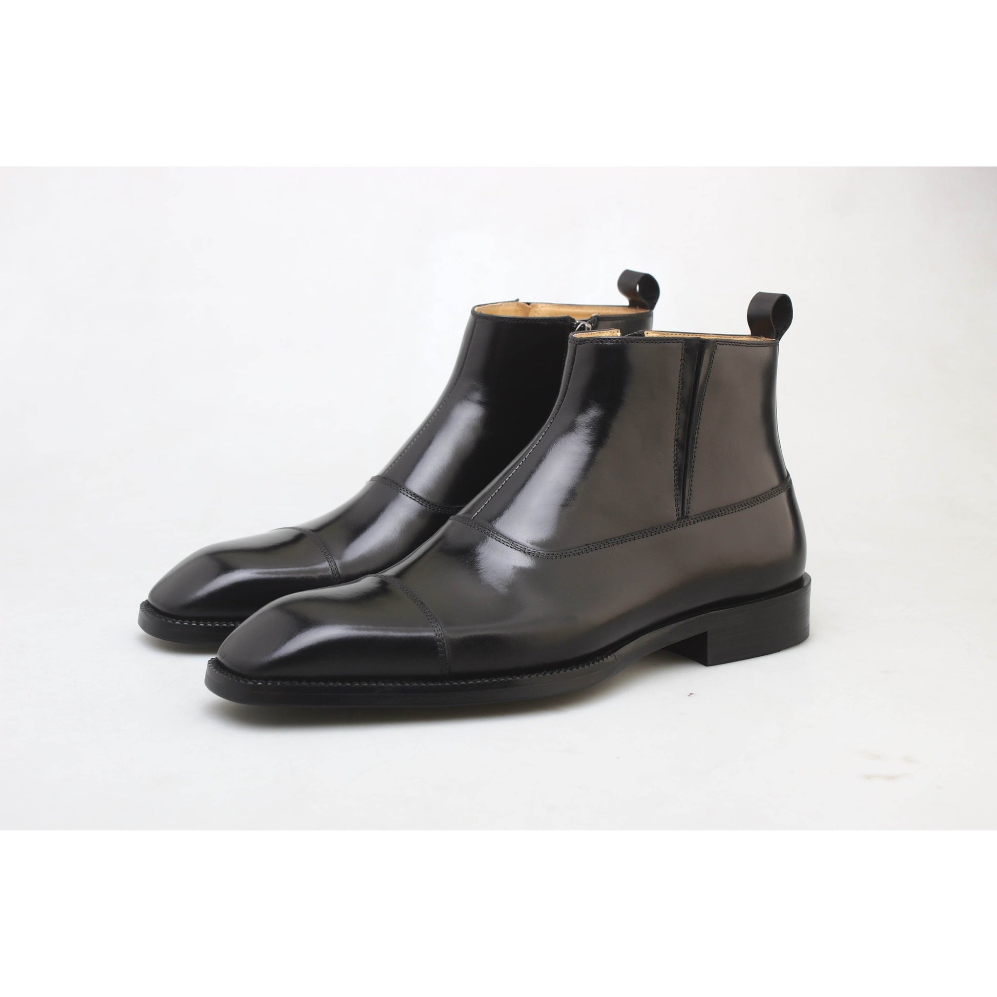 Elegant Men’s Leather Boots – Square Toe with Rich Patina Black | Luxe & Craft