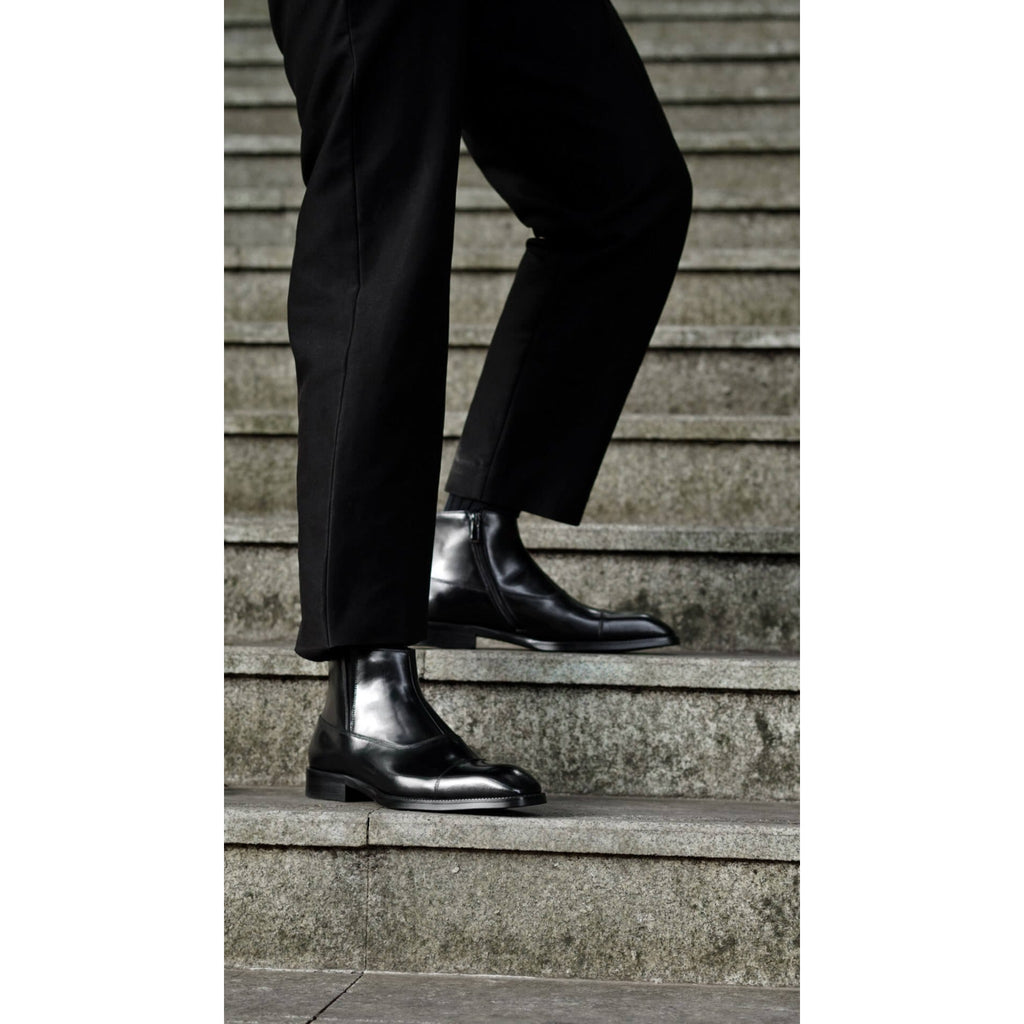 Elegant Men’s Leather Boots – Square Toe with Rich Patina Black | Luxe & Craft