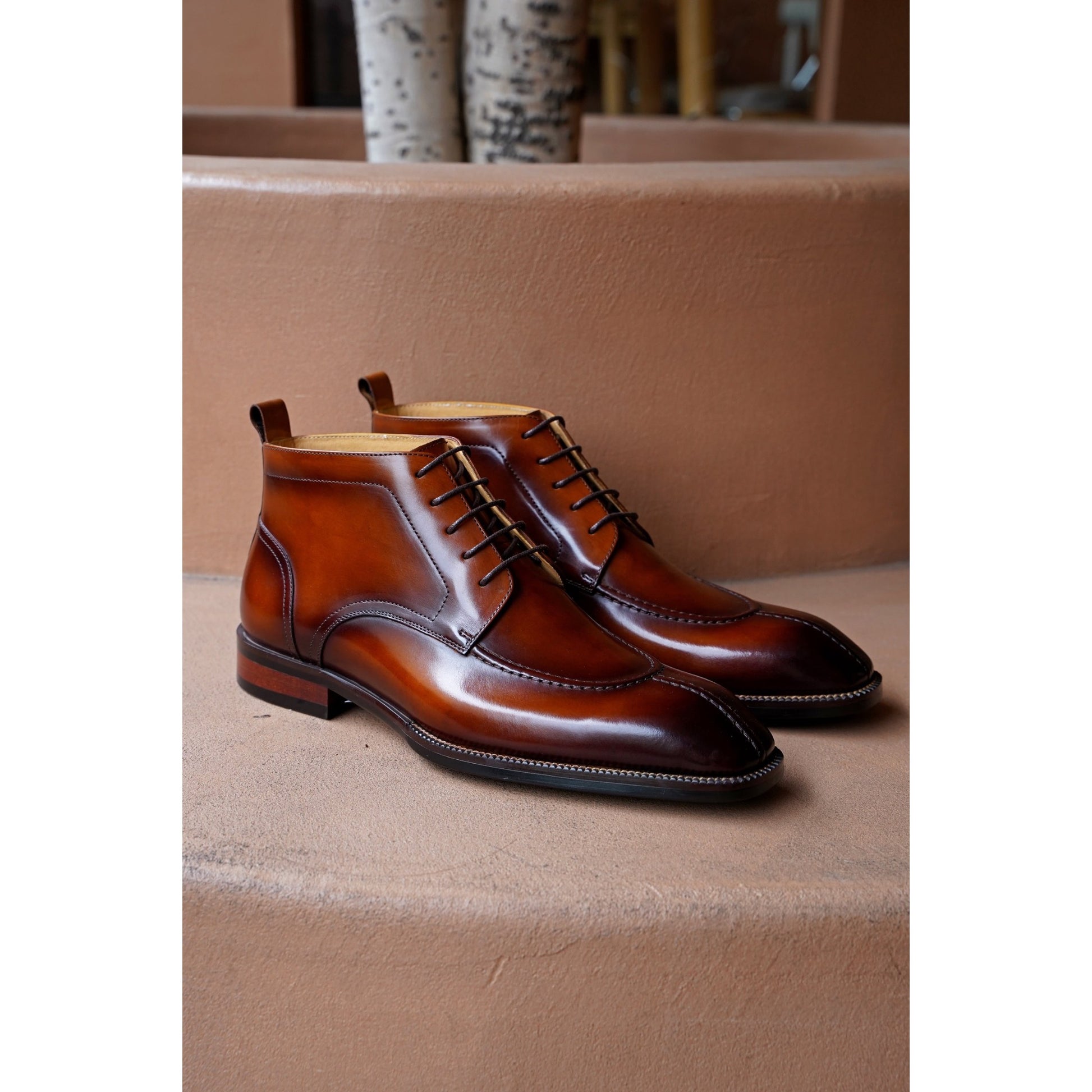 Luxury Patina Brown Leather Boots – Men’s Formal Lace-Up Design| Luxe & Craft