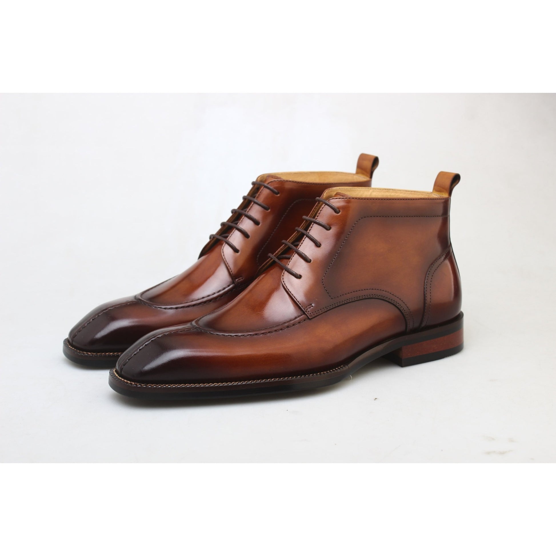 Luxury Patina Brown Leather Boots – Men’s Formal Lace-Up Design| Luxe & Craft