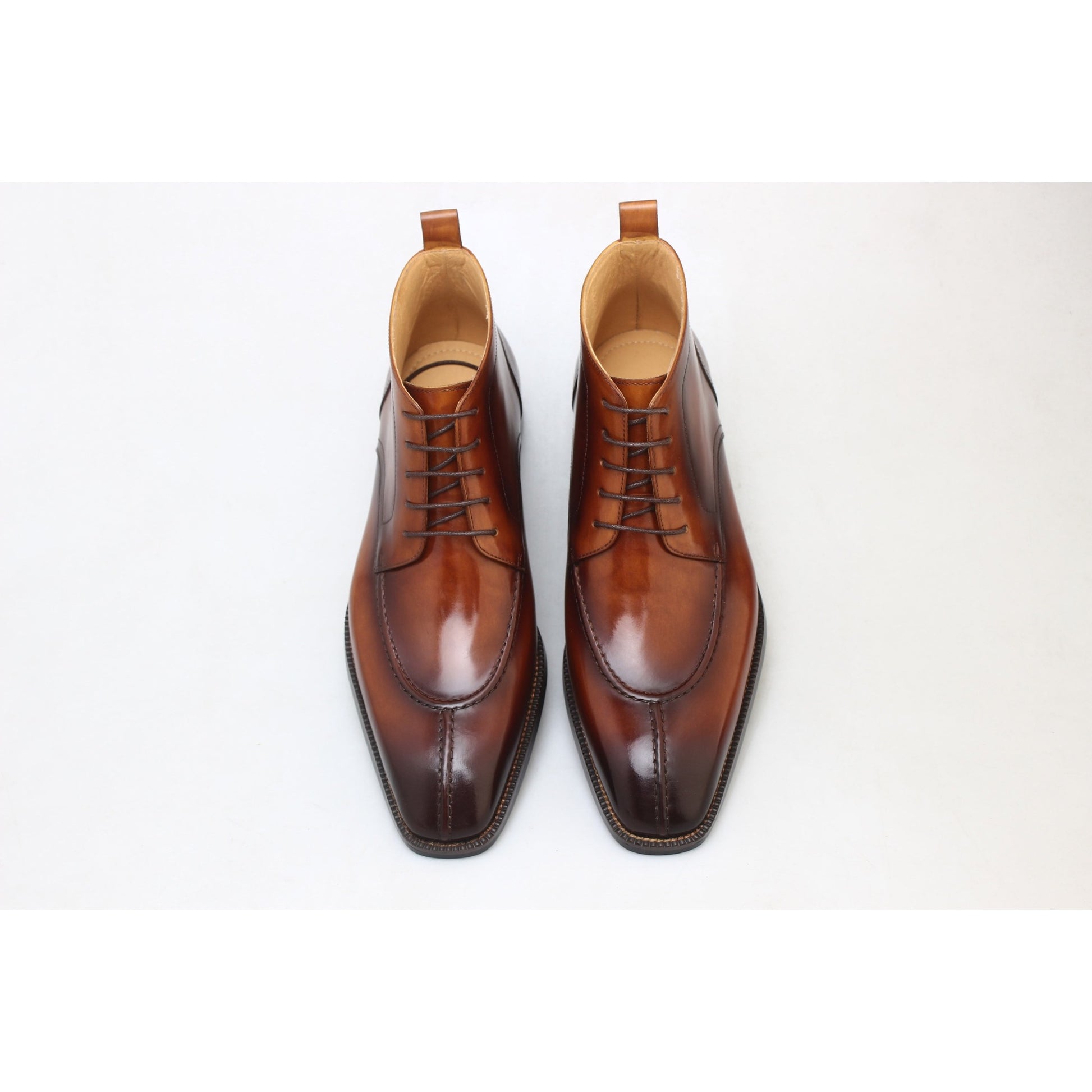 Luxury Patina Brown Leather Boots – Men’s Formal Lace-Up Design| Luxe & Craft